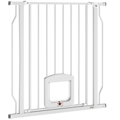 29.5-33.5" Adjustable Dog Gate with Cat Door, White
