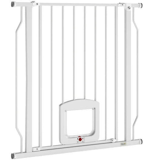Barrière pour chien réglable de 29,5 à 33,5 pouces avec porte pour chat, blanc