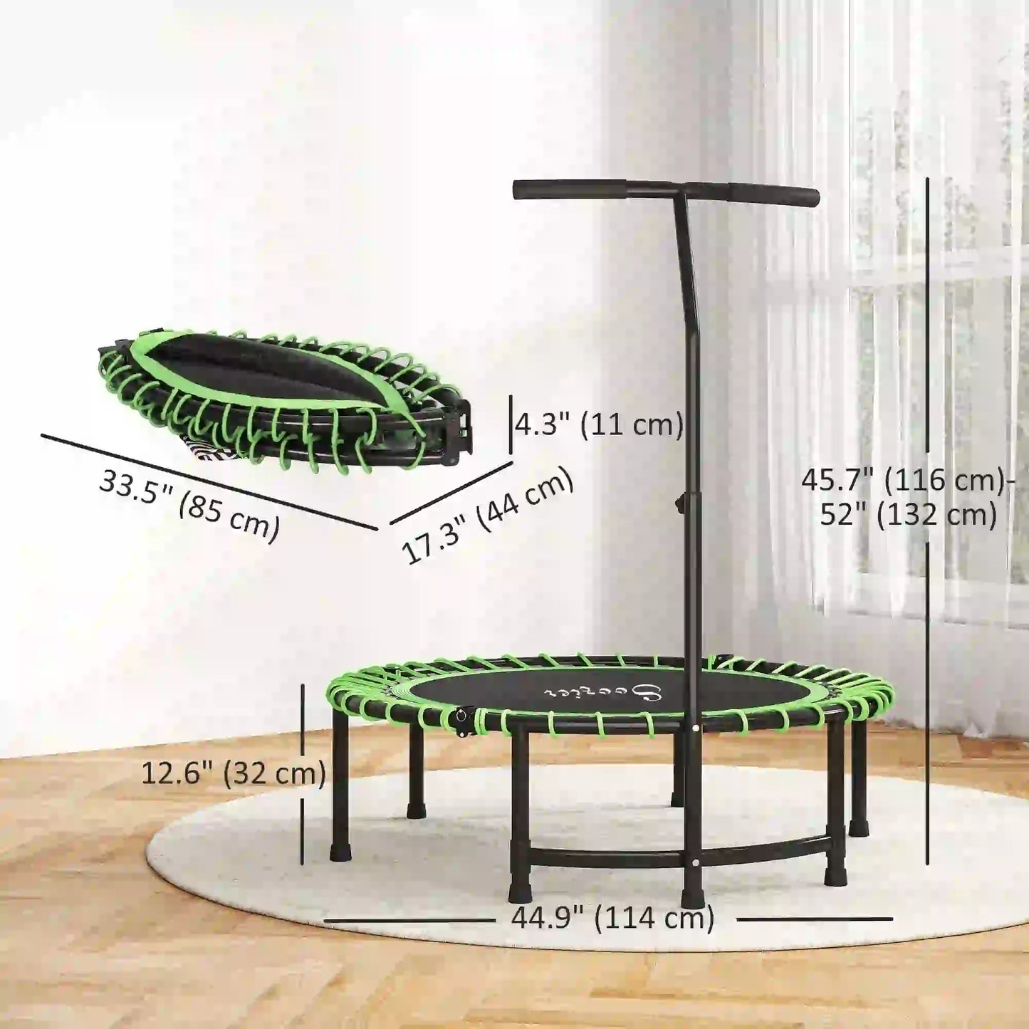 45" Foldable Mini Trampoline, Adjustable Handle, Fitness Exercise Rebounder Trampolines at Gallery Canada