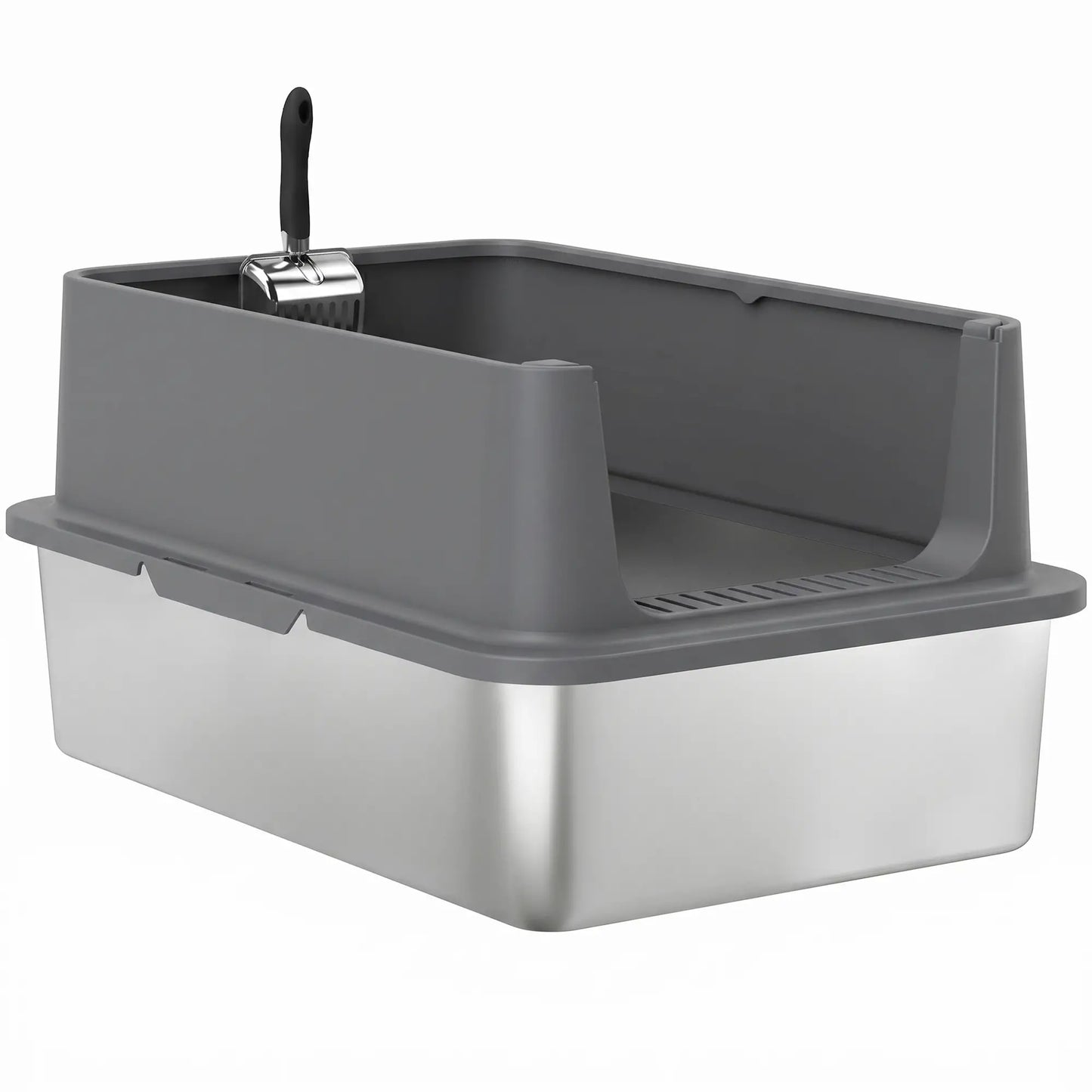 XL Stainless Steel Cat Litter Box, High Wall, Odor Free, Steel