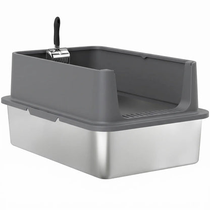 XL Stainless Steel Cat Litter Box, High Wall, Odor Free, Steel