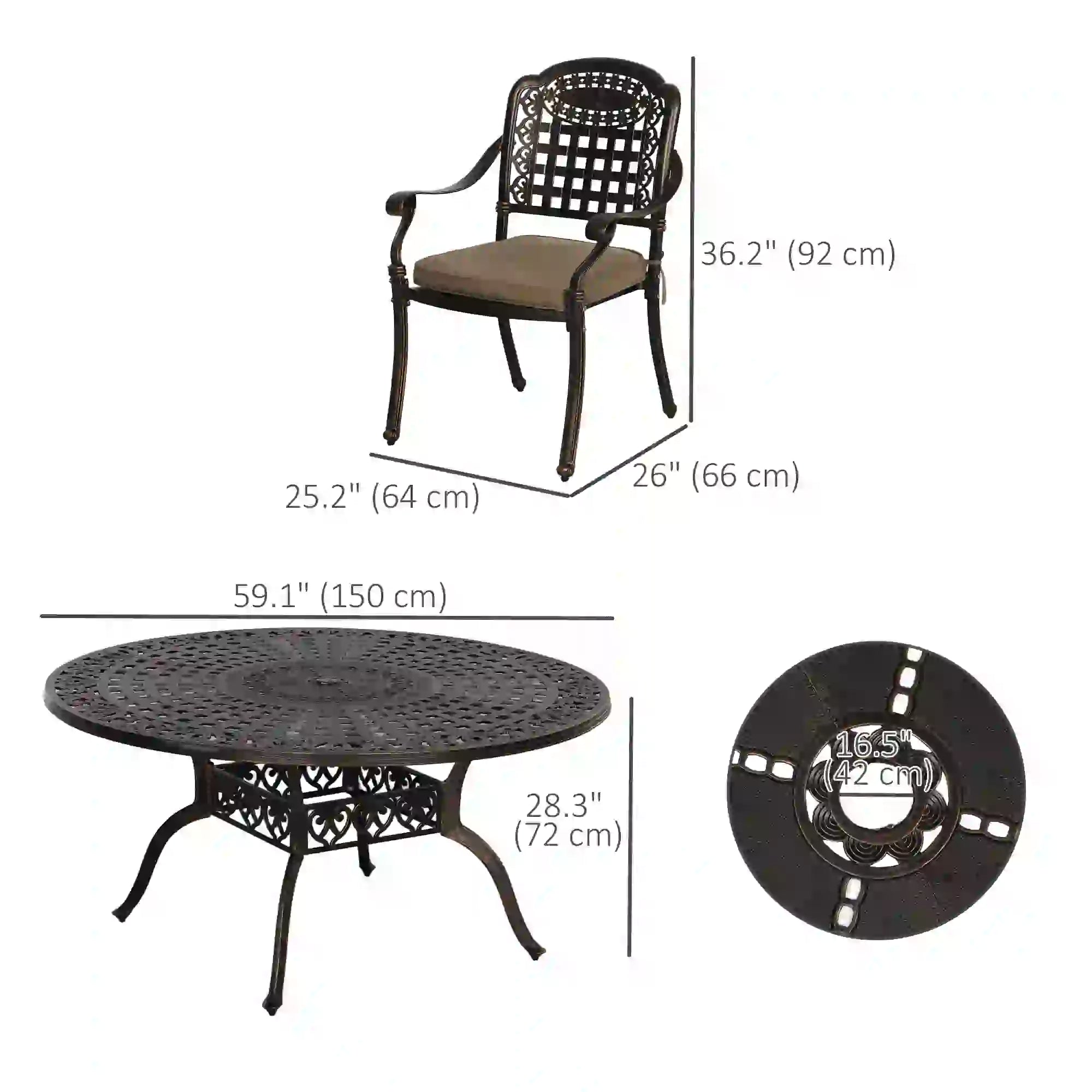 7-Piece Outdoor Dining Set, Aluminum Table and Chairs, 6-Person, Bronze Outdoor Dining Sets at Gallery Canada