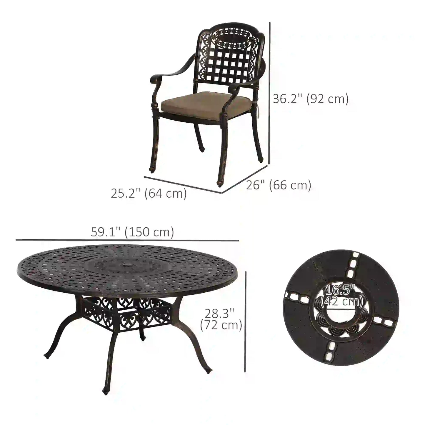 7-Piece Outdoor Dining Set, Aluminum Table and Chairs, 6-Person, Bronze Outdoor Dining Sets at Gallery Canada