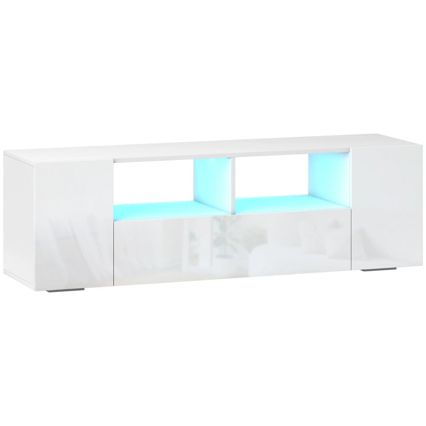 TV Stand for 60" TVs, LED Lights, Storage Shelves, 53.9" x 13.8" x 16.5", White TV Stands High Gloss White at Gallery Canada