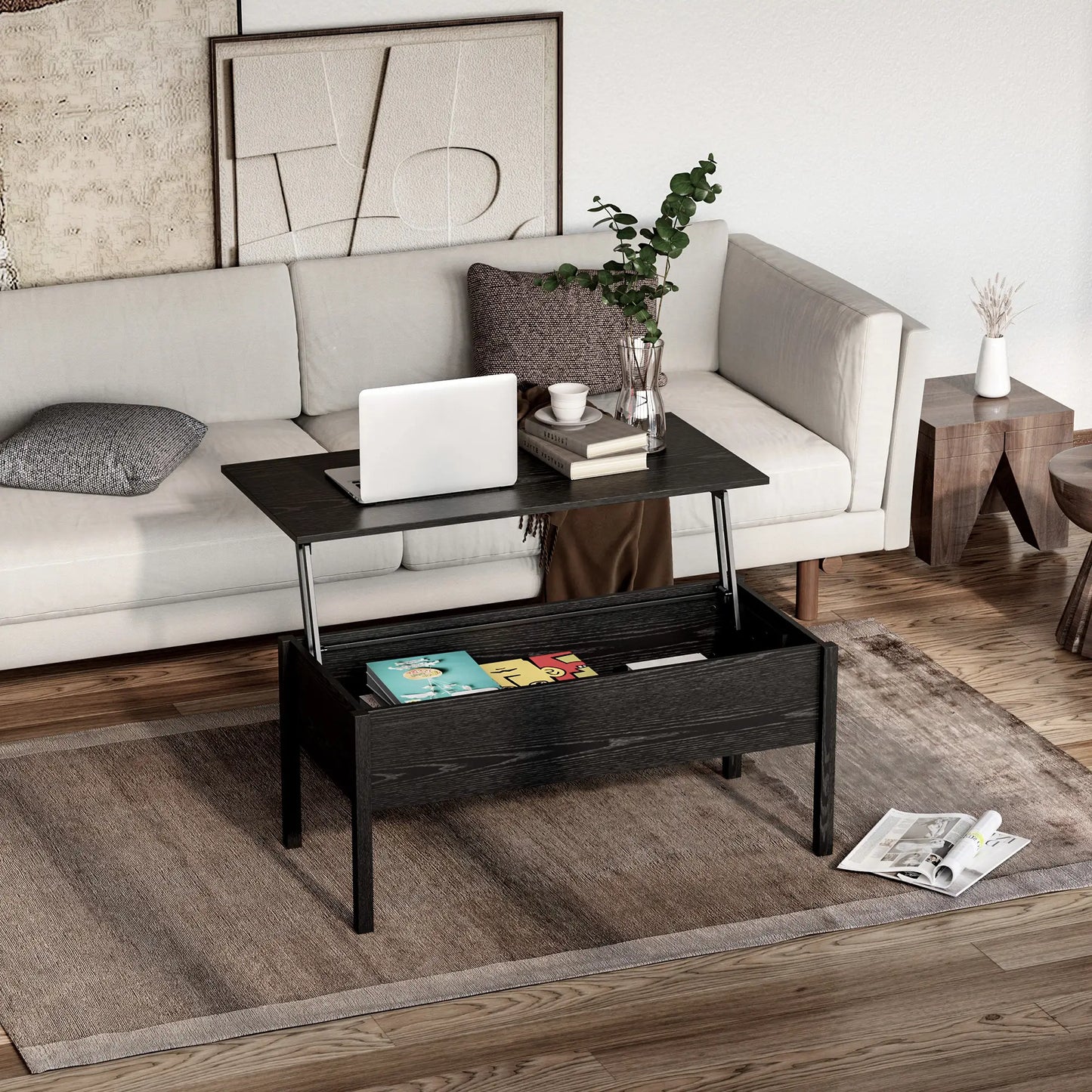 39" Lift Top Coffee Table, Hidden Storage, Living Room, Black Coffee Tables at Gallery Canada