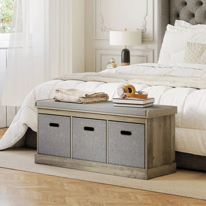 Shoe Storage Bench with Seat, 3 Fabric Drawers, Washed Grey Shoe Storage Cabinets & Racks at Gallery Canada