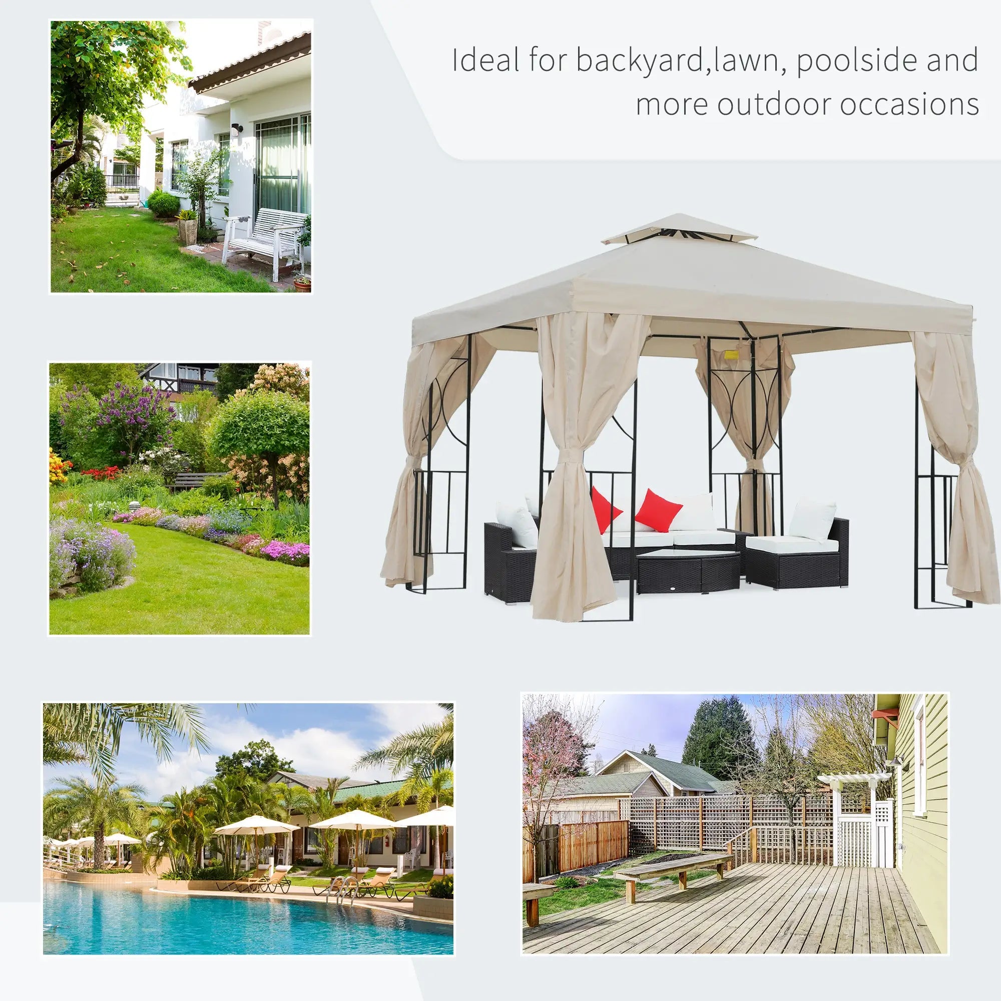 10' x 10' Patio Gazebo, Canopy Shelter with Double-Tier Roof, Cream White Gazebos at Gallery Canada