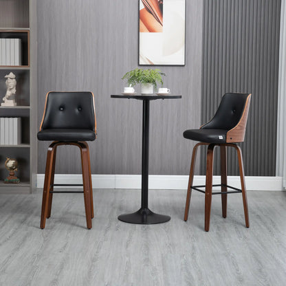 PU Leather Swivel Bar Stools, Set of 2, Solid Wood Legs, Black Bar Stools at Gallery Canada