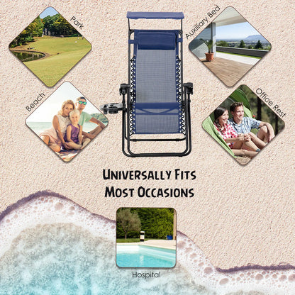 Foldable Lounge Chair with Canopy, Outdoor Zero Gravity Chair, Side Tray, Cup Holder, Blue Outdoor Chaise Lounges at Gallery Canada