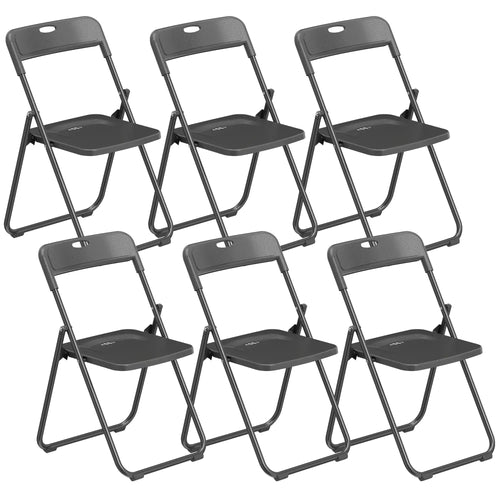 Folding Chairs 6 Pack, Black Plastic With Steel Frame, Black