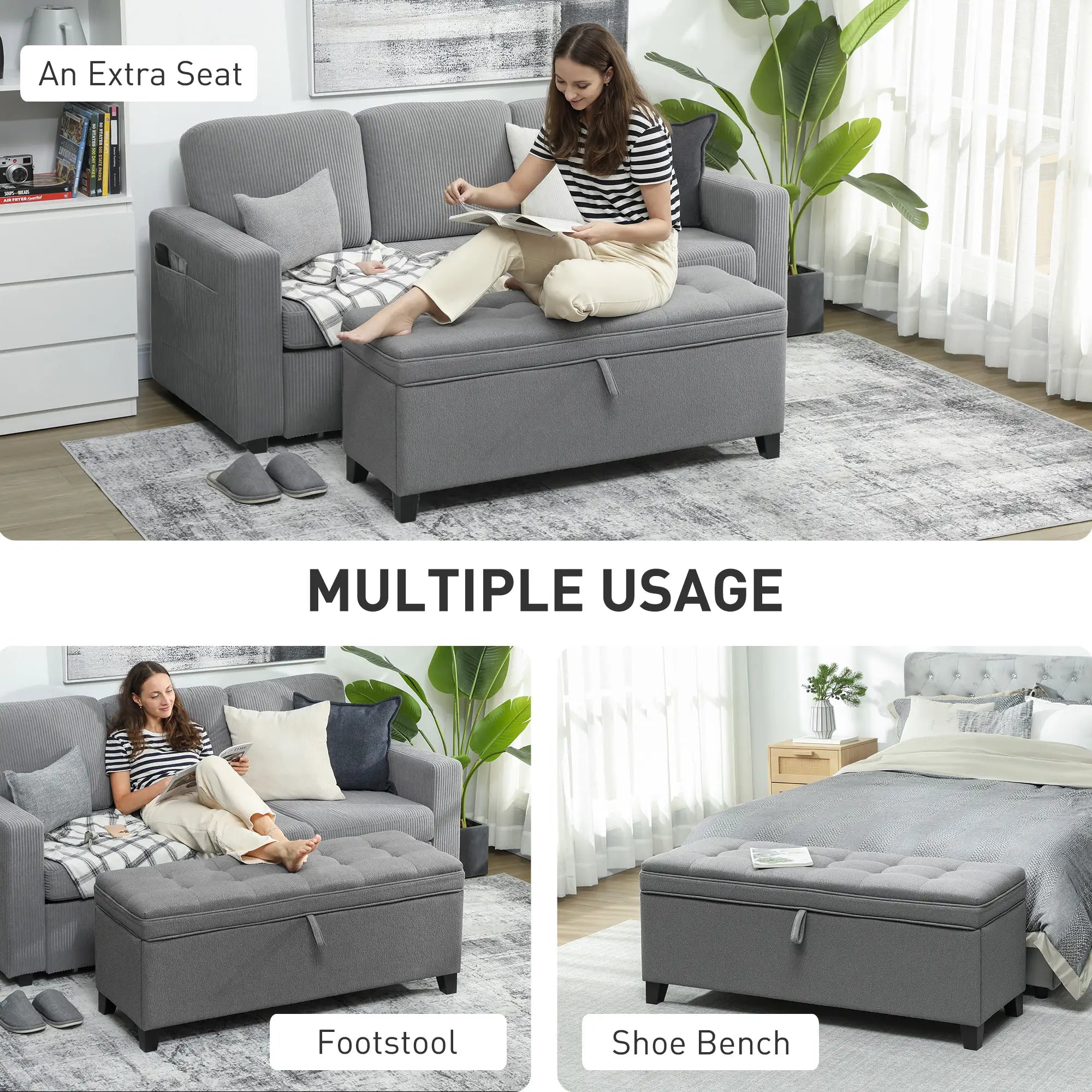 Storage Ottoman Bench, Foot Rest, 47 Inches, Dark Grey Storage Ottomans & Benches at Gallery Canada