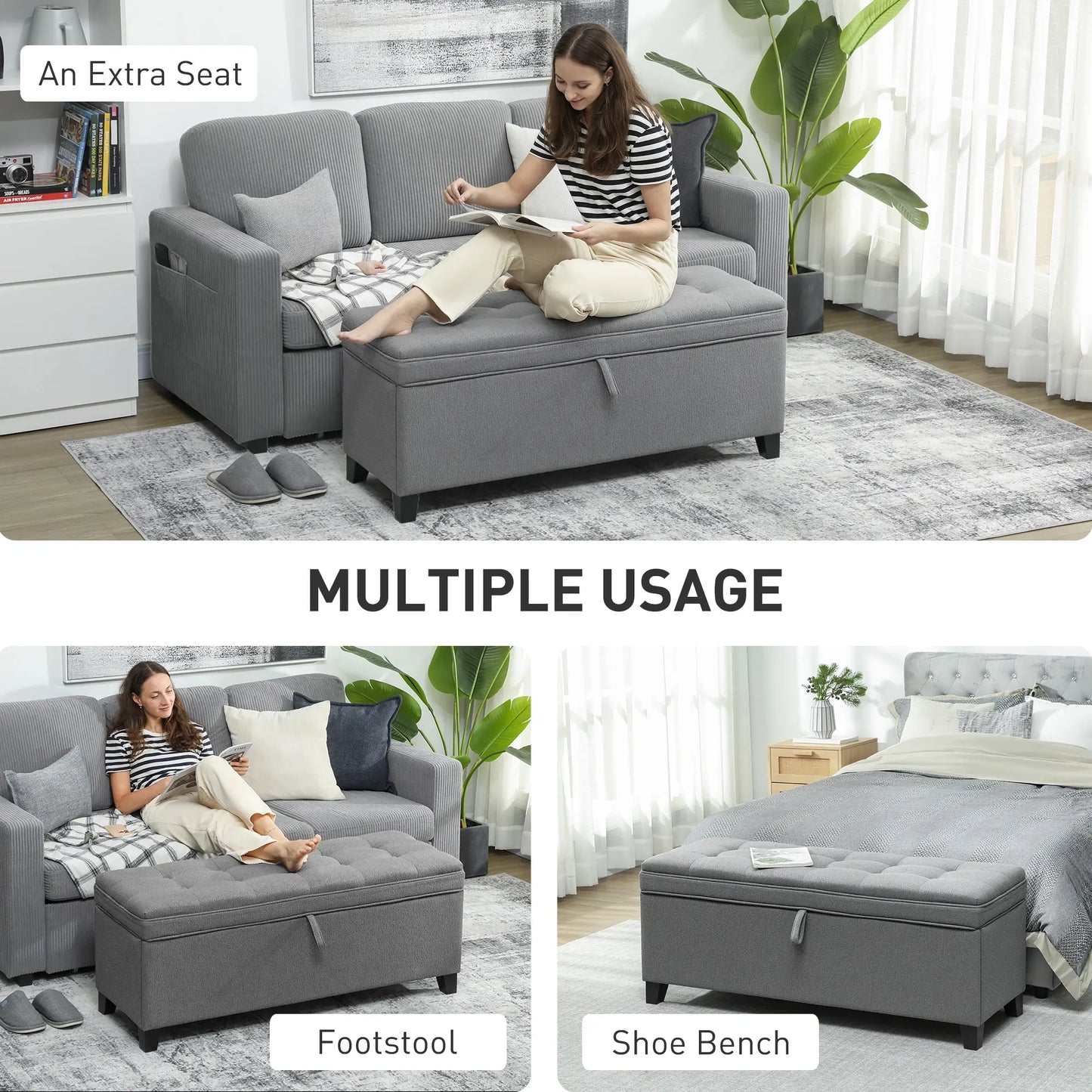 Storage Ottoman Bench, Foot Rest, 47 Inches, Dark Grey Storage Ottomans & Benches at Gallery Canada