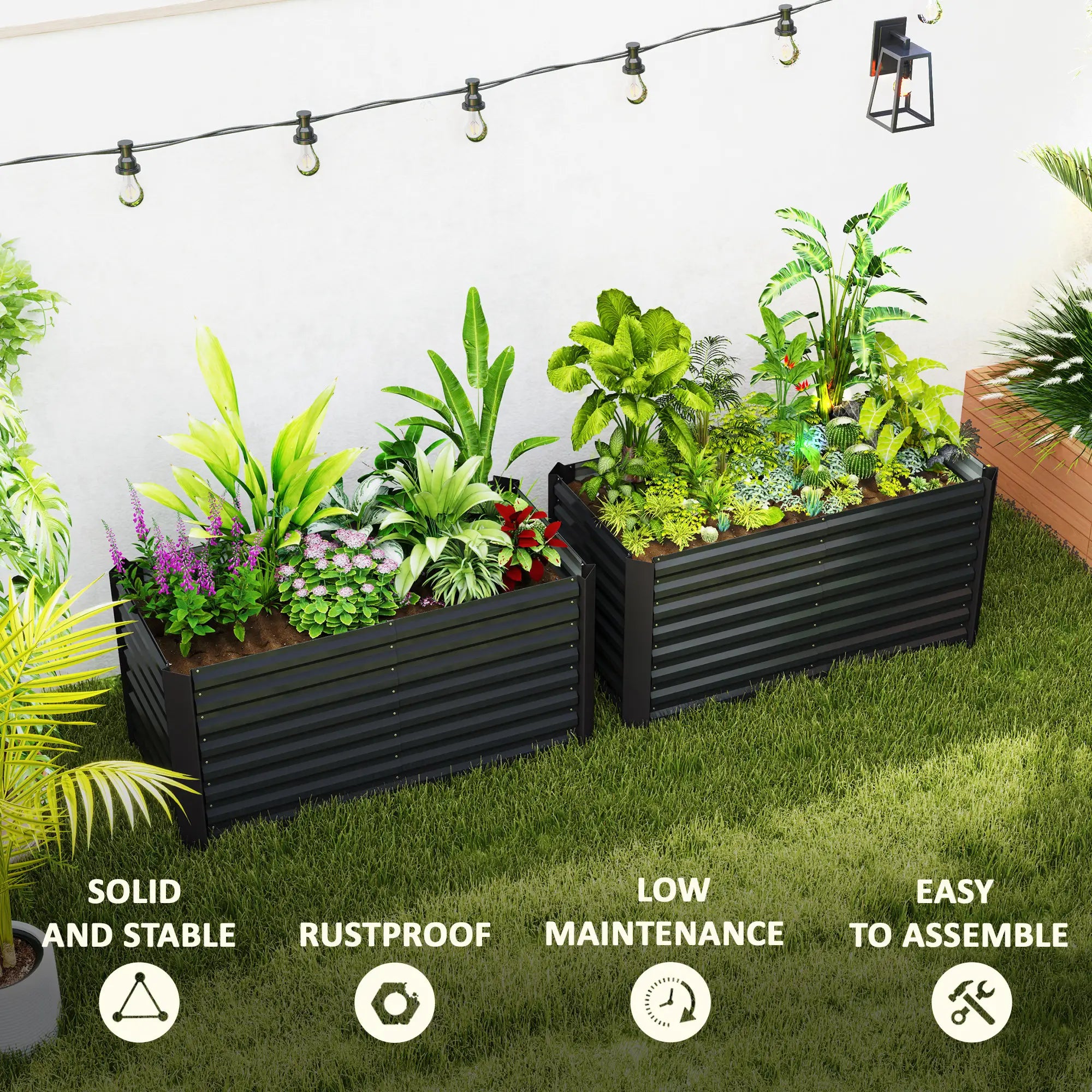 Set Of 2 Galvanized Metal Planters, 4' X 2' X 2' Raised Garden Bed, Dark Grey Galvanized Planter Boxes at Gallery Canada