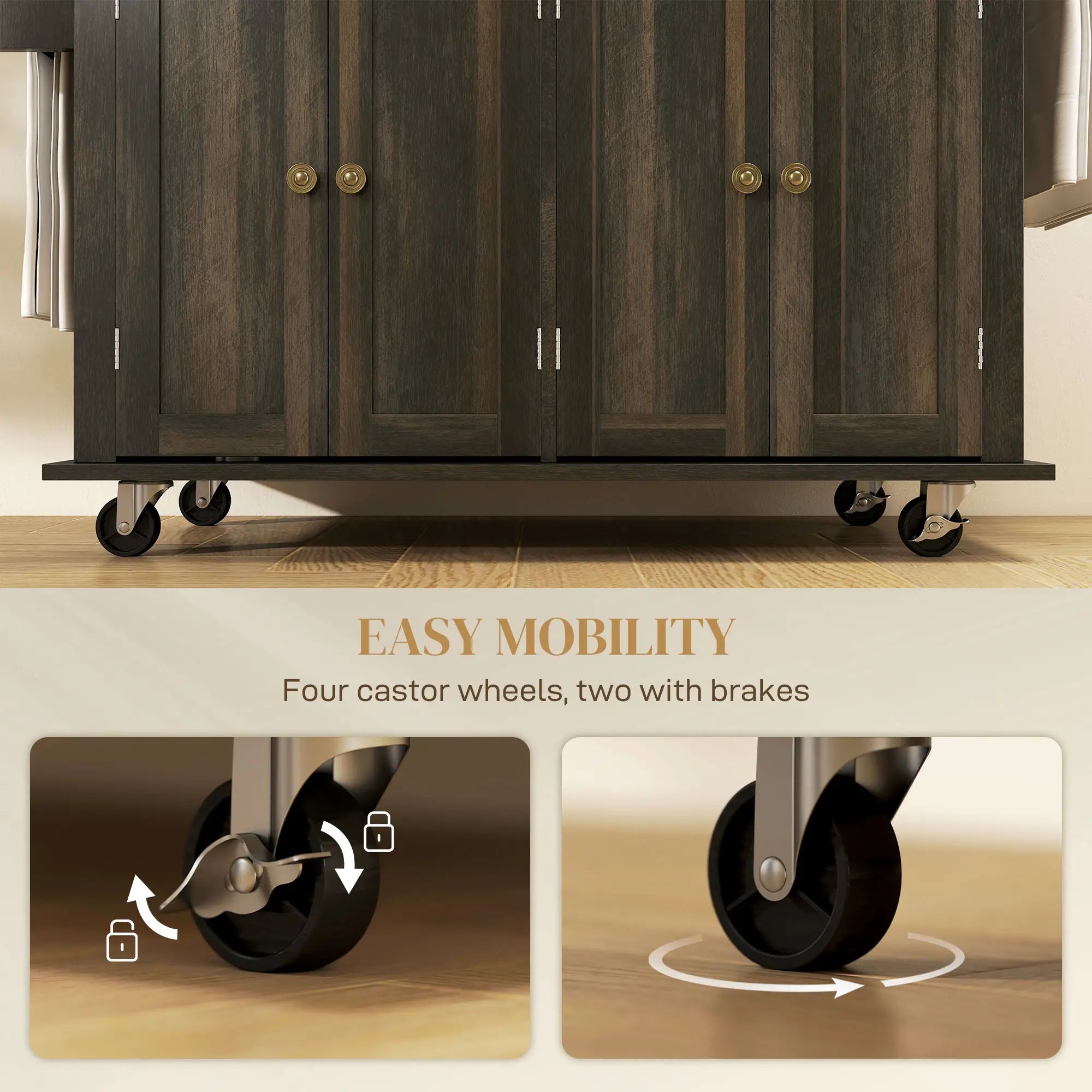 Kitchen Island with Storage, Rolling Cart, Rubber Wood Top, Brown Oak, Brown Kitchen Islands & Kitchen Carts at Gallery Canada