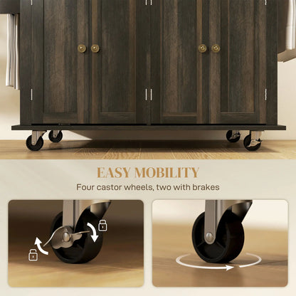 Kitchen Island with Storage, Rolling Cart, Rubber Wood Top, Brown Oak, Brown Kitchen Islands & Kitchen Carts at Gallery Canada