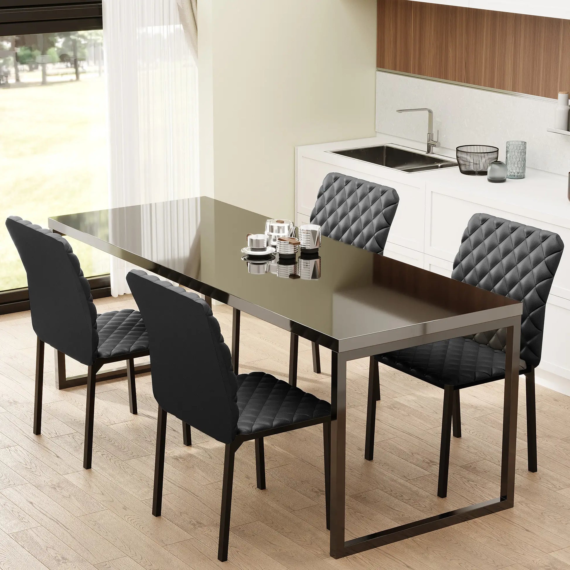 Modern Dining Chairs Set of 4, Upholstered Faux Leather, Black Bar Stools at Gallery Canada