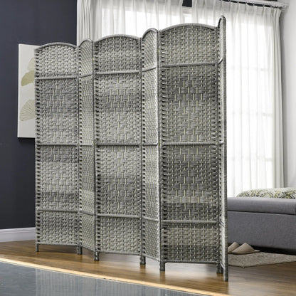 6 Ft Folding Room Divider, 6 Panel Privacy Screen, Hand-Woven, Mixed, Grey Room Dividers at Gallery Canada