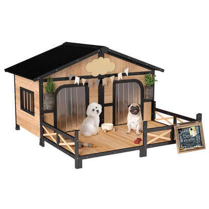 59"x64"x39" Wood Dog House, Outdoor Cabin-Style, Elevated Pet Shelter, Beige Houses, Kennels & Pens Beige and Black at Gallery Canada