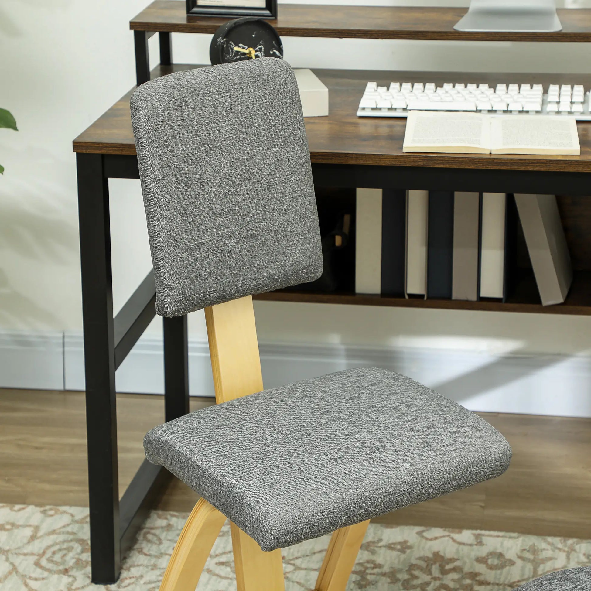 Ergonomic Kneeling Chair, Rocking Wood Kneel Stool with Backrest for Improve Posture, Back Pain, Grey Office Chairs at Gallery Canada