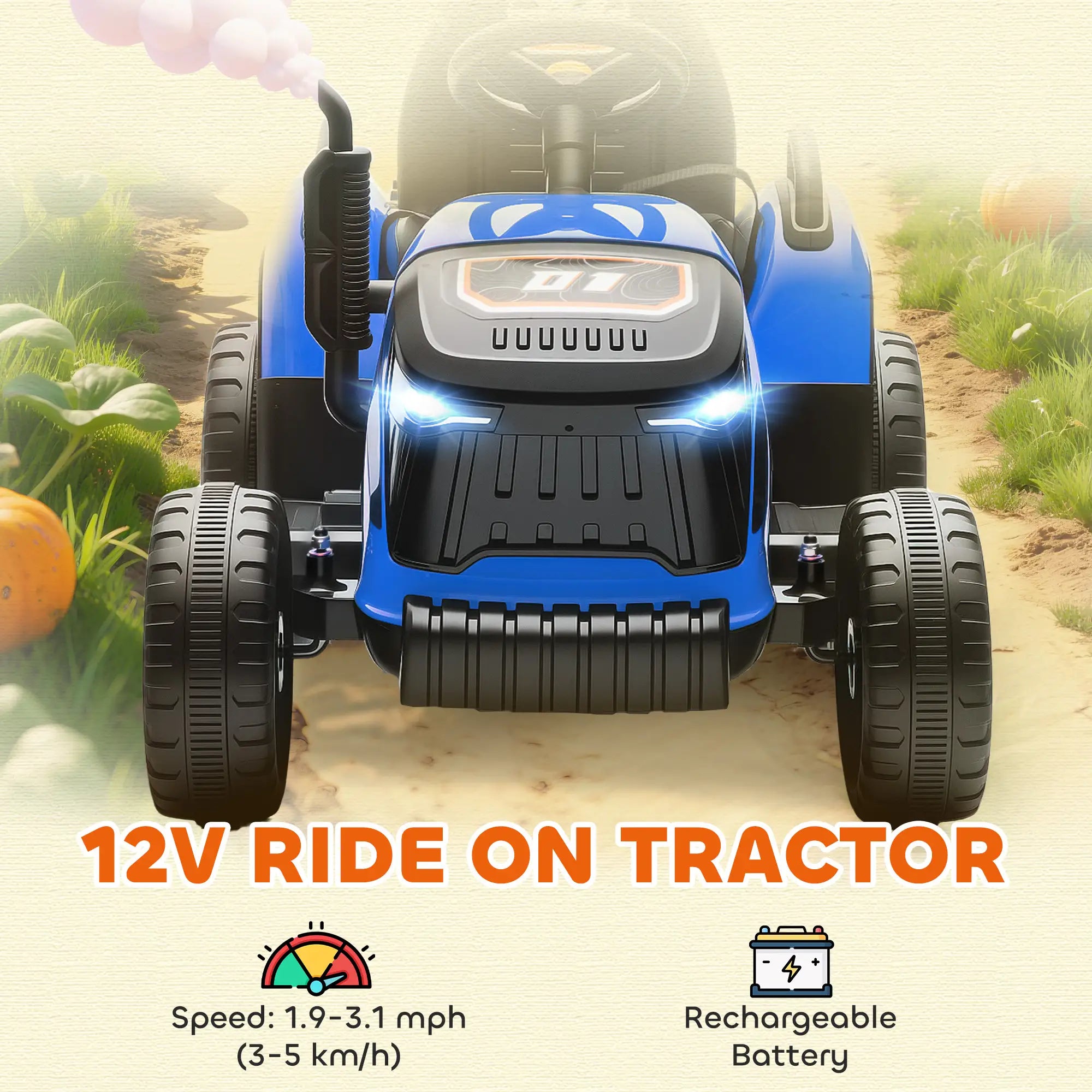 12V Kids Ride On Tractor with Trailer, Remote Control, Blue Toy Excavators at Gallery Canada