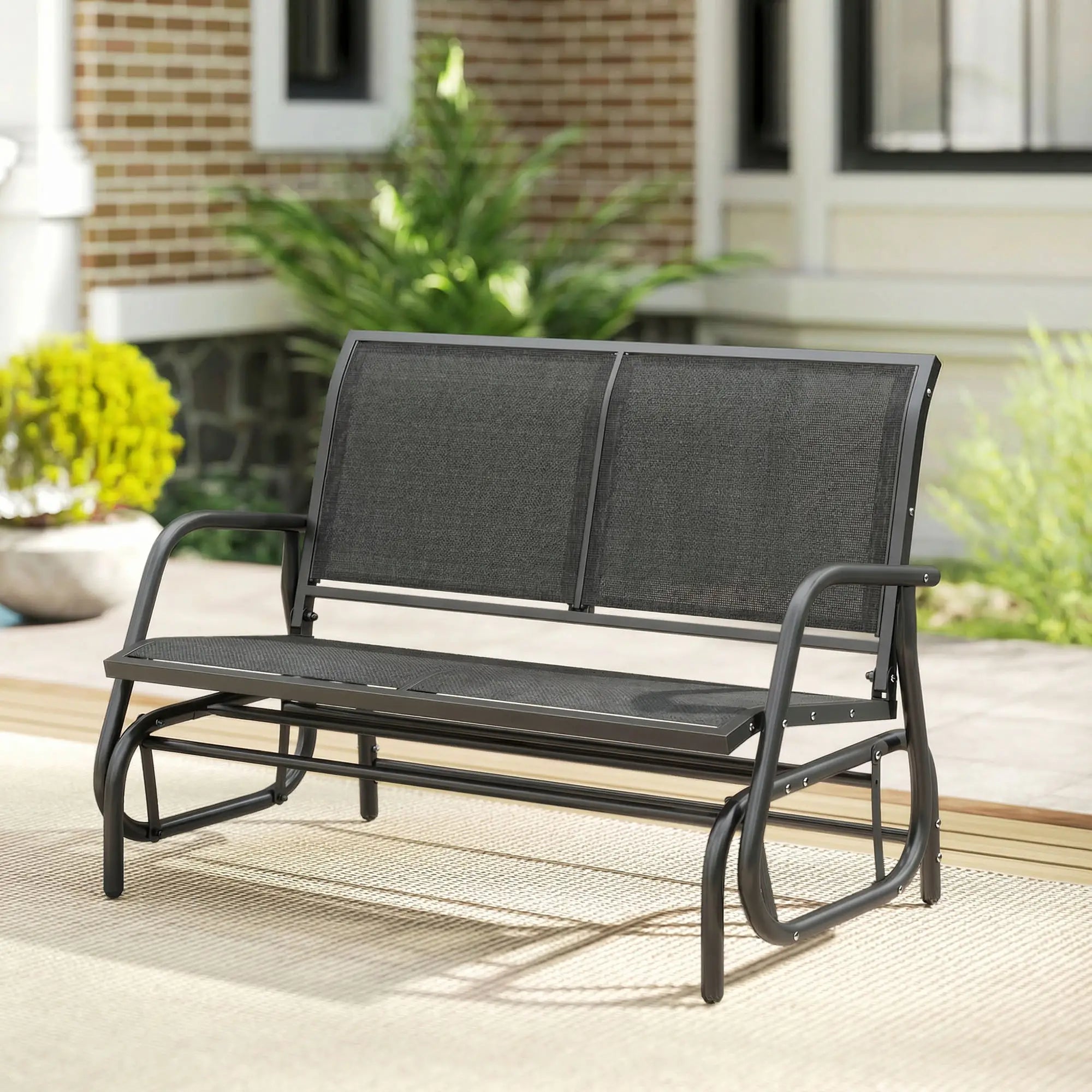 Outdoor Glider Bench, 2 Seater Garden Patio Chair, Black Outdoor Gliders at Gallery Canada
