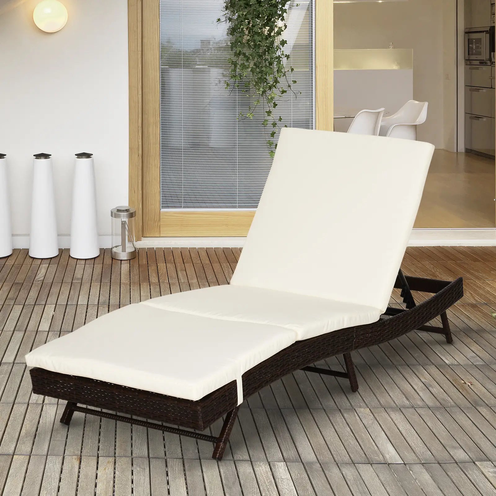 Wicker Patio Lounger, Outdoor S Shape Recliner, 5-Level Adjustable Backrest, Cream White Chaise Loungers at Gallery Canada