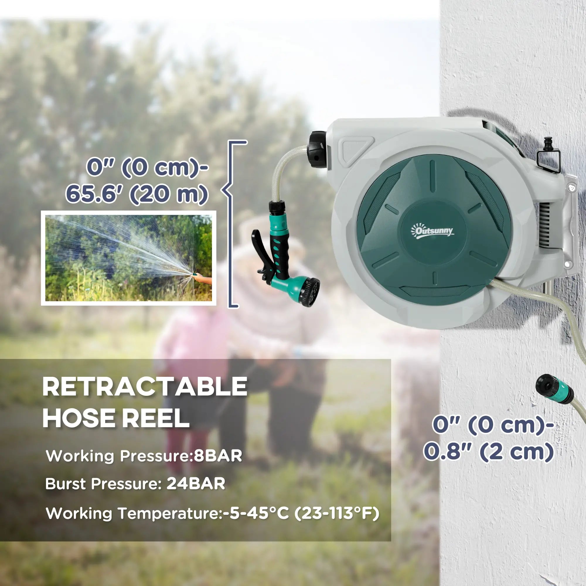 1/2 in x 65ft Wall Mounted Garden Hose Reel, Retractable Auto Rewind, Green Garden Accessories at Gallery Canada