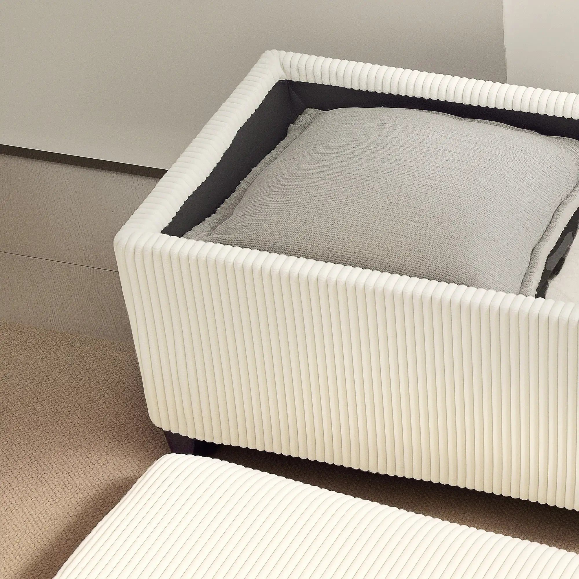 44 Inches Ottoman with Storage, Lid, Legs, Corduroy Bench, Beige Storage Ottomans & Benches at Gallery Canada