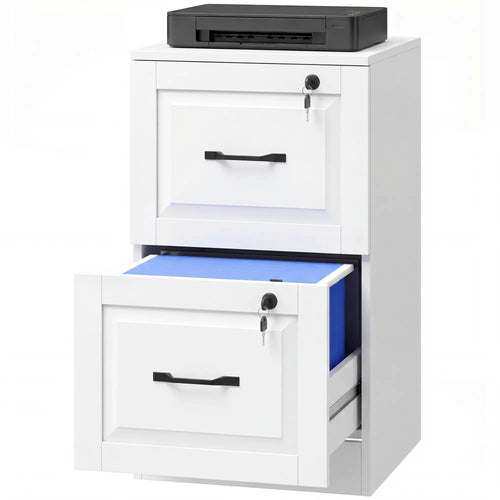 2 Drawer File Cabinet With Lock, Vertical Filing Cabinet, White