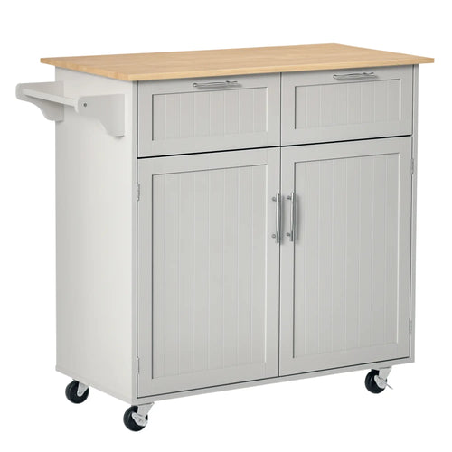 Rolling Kitchen Island, Cart with 2 Drawers, 2 Door Cabinets, 2-Doors, Grey
