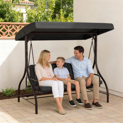 Convertible Patio Swing Bed With Canopy, Cushions, 3 Seater, Dark Grey Patio Swings with Stand at Gallery Canada