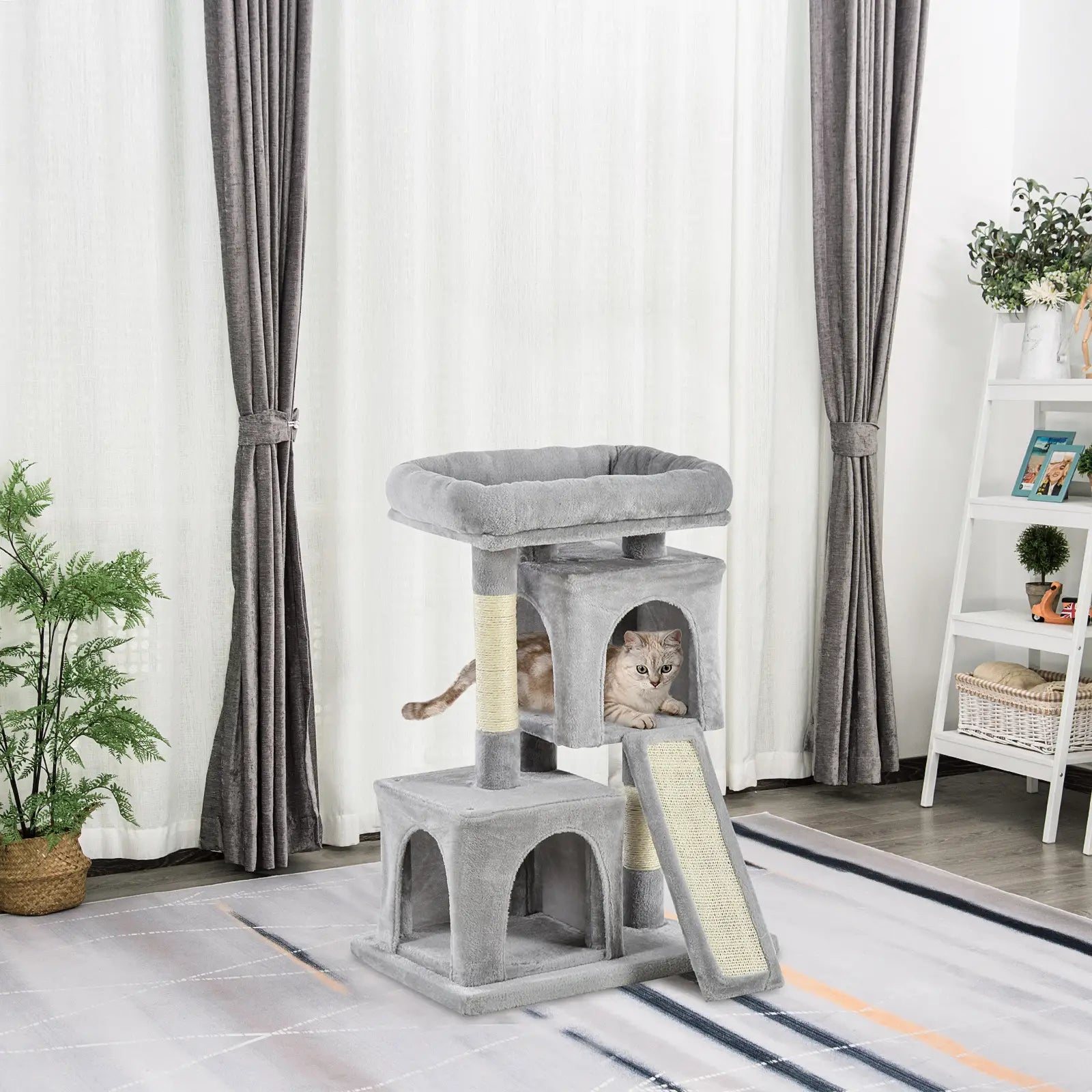 Plush Cat Tree Tower, Sisal Scratching Post, Perch Condo, Light Grey Cat Posts at Gallery Canada