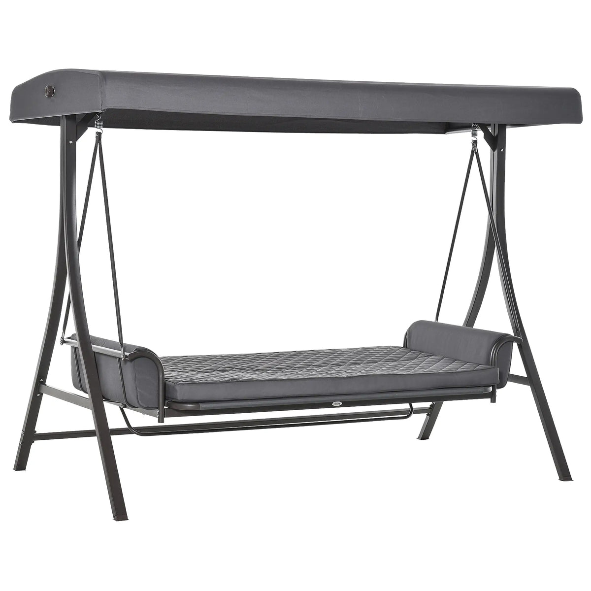 3 Person Porch Swing Bench, Adjustable Canopy, Cushions, Pillows, Dark Grey Porch Swings with Canopy Dark Grey at Gallery Canada