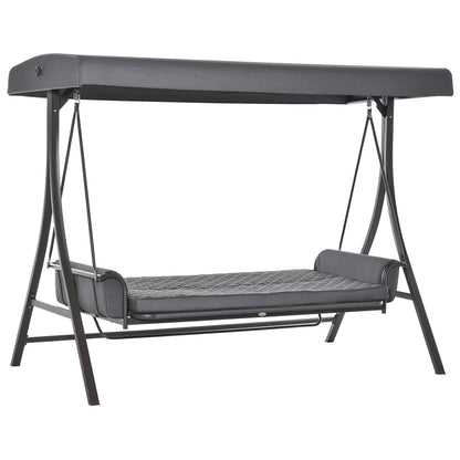 3 Person Porch Swing Bench, Adjustable Canopy, Cushions, Pillows, Dark Grey Porch Swings with Canopy Dark Grey at Gallery Canada