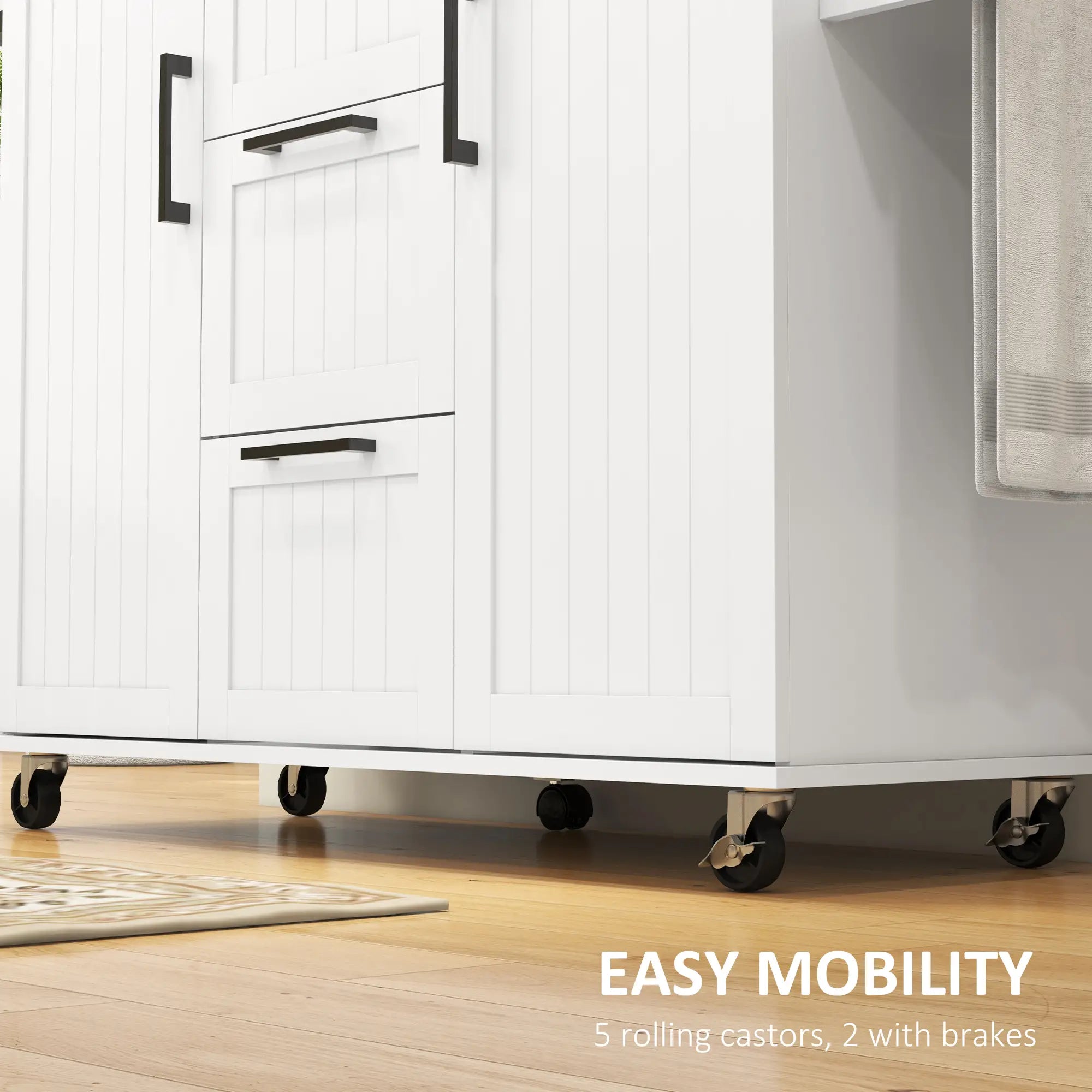 Rolling Kitchen Cart, Drop Leaf, 3 Drawers, Solid Wood Top, Towel Rack, White Kitchen Islands & Kitchen Carts at Gallery Canada