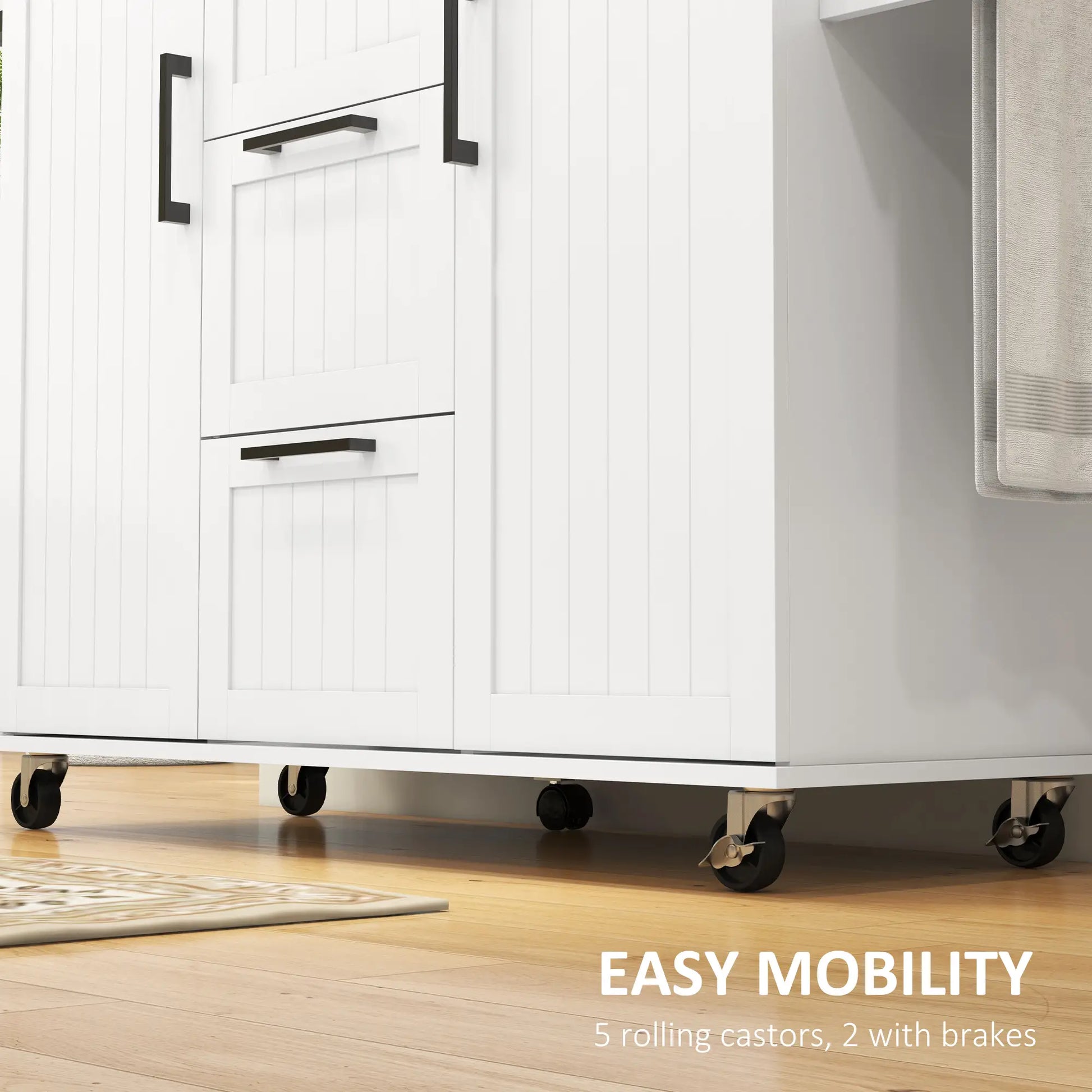 Rolling Kitchen Cart, Drop Leaf, 3 Drawers, Solid Wood Top, Towel Rack, White Kitchen Islands & Kitchen Carts at Gallery Canada