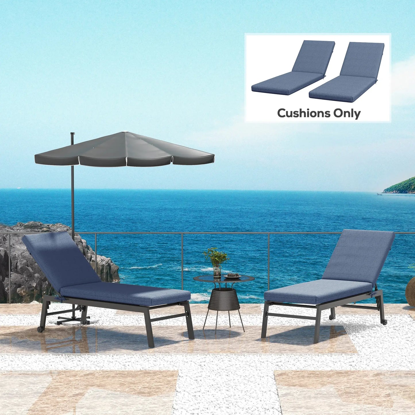 2-Piece Patio Chair Cushion Set, Indoor Outdoor, Blue Patio Chair Cushions at Gallery Canada