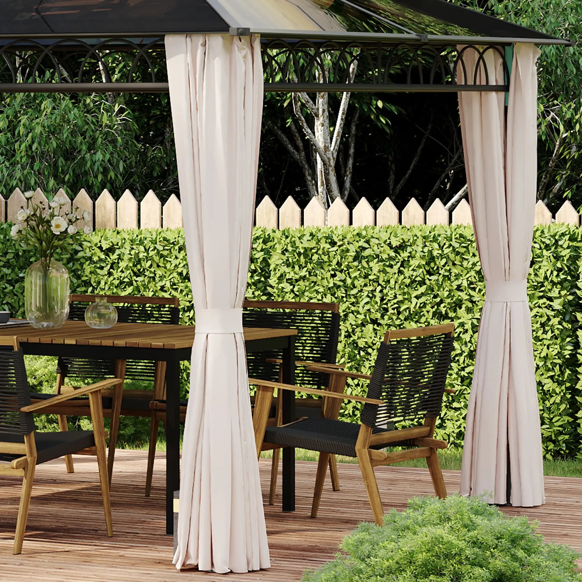 10' x 12' Hardtop Gazebo, Steel Frame, Nettings, Curtains, Khaki Gazebos at Gallery Canada