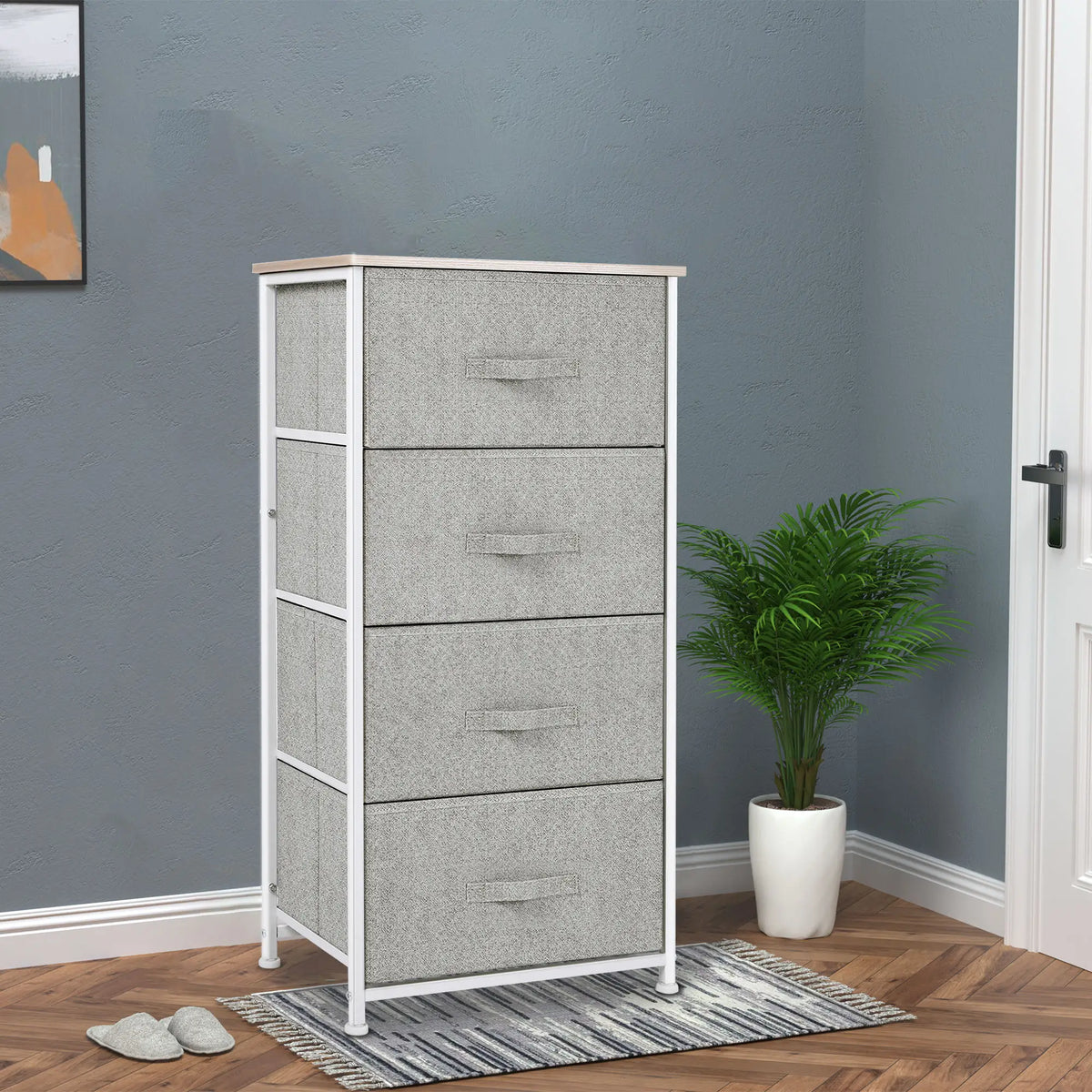 Linen Drawer Cabinet, 4 Removable Drawers, Adjustable Feet, White Storage Cabinets at Gallery Canada