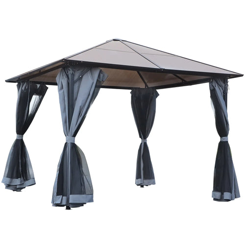 9.8' x 9.8' Aluminum Gazebo, Hardtop Roof, Mesh Curtains, Grey