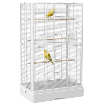 39" Bird Cage for Budgies, Finches, Canaries, Wooden Stand, White Bird Cages at Gallery Canada