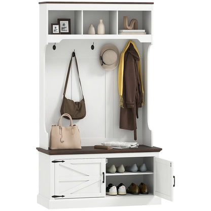 3-in-1 Hall Tree, Bench, Coat Rack with Shoe Storage, White Wood Grain, White Clothing Storage at Gallery Canada