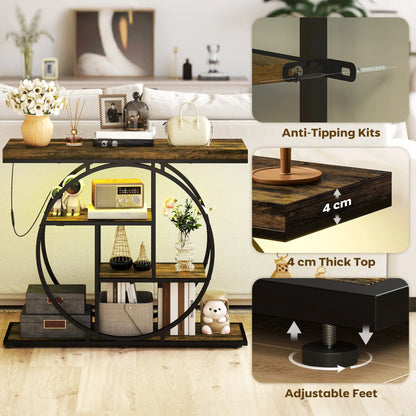 4-Tier Console Table With Charging Station, LED Lights, 39", Rustic Brown Console Tables at Gallery Canada