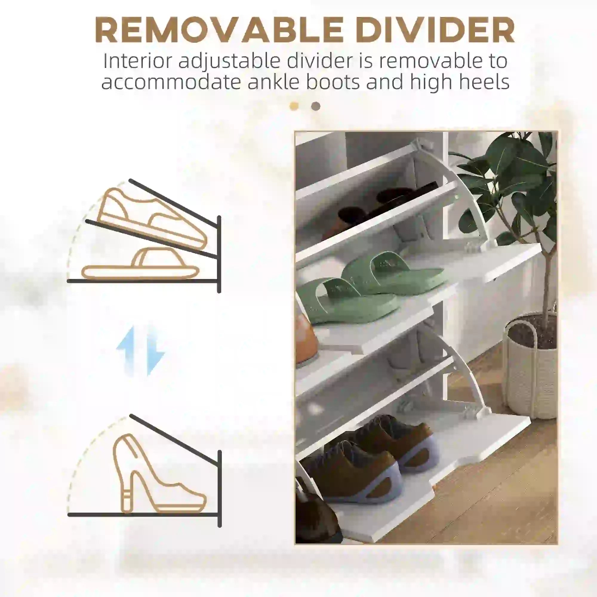 Shoe Storage Cabinet, 4 Flip Drawers, Adjustable Shelf, Holds 8-16 Pairs, White Shoe Storage Cabinets & Racks at Gallery Canada