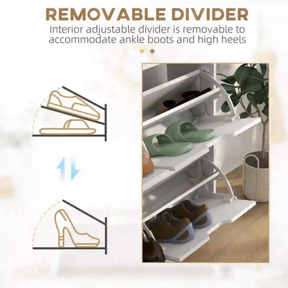 Shoe Storage Cabinet, 4 Flip Drawers, Adjustable Shelf, Holds 8-16 Pairs, White Shoe Storage Cabinets & Racks at Gallery Canada