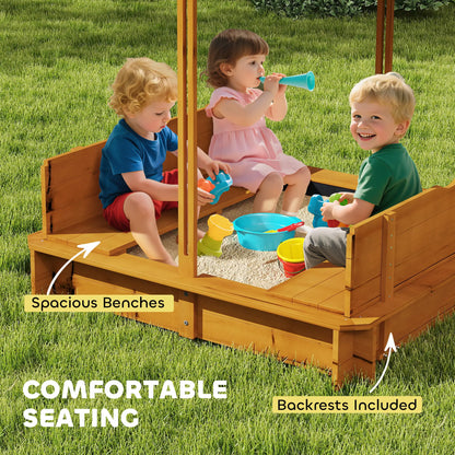 Wooden Kids Sandbox with Cover, Foldable Bench Seats, Adjustable Canopy, Red Sandboxes & Accessories at Gallery Canada