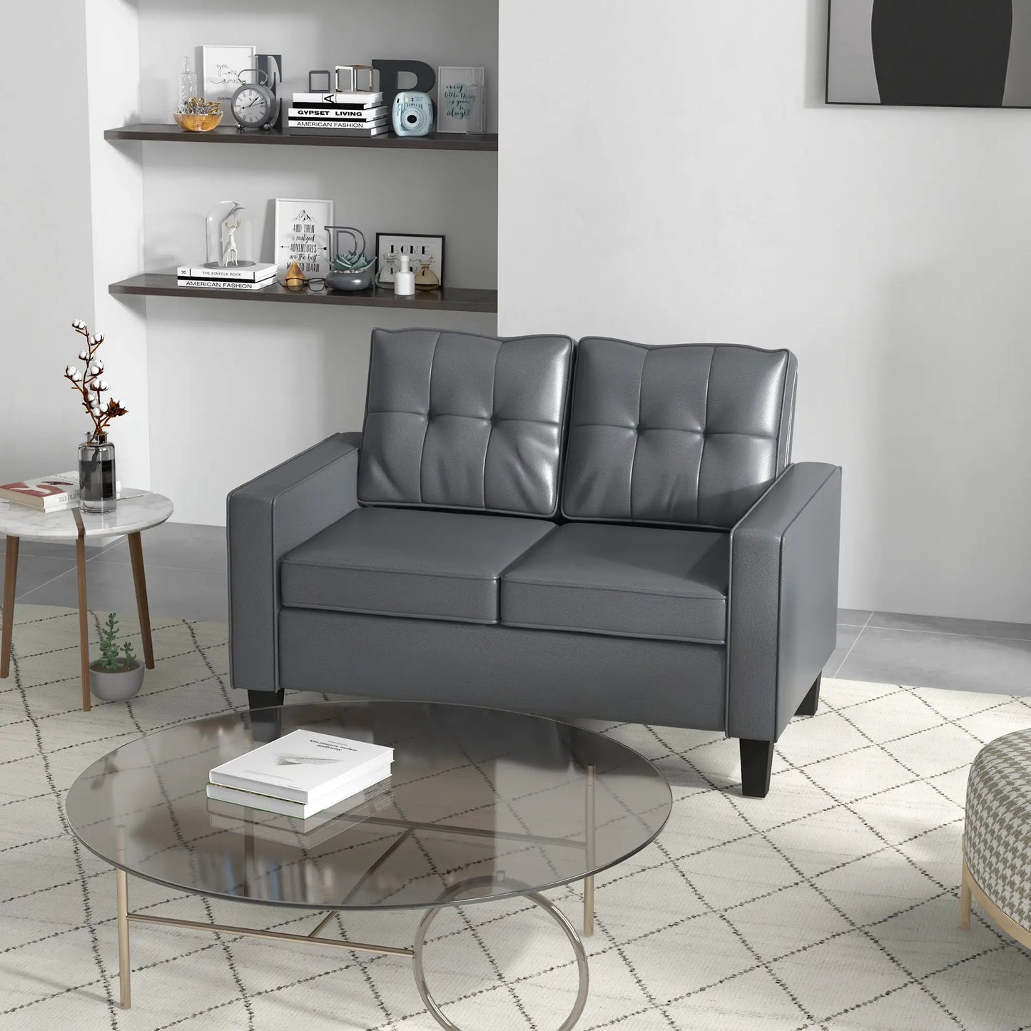 51" PU Leather Loveseat, Upholstered Sofa, Tufted Backrest, Grey 2-Seater Sofas at Gallery Canada