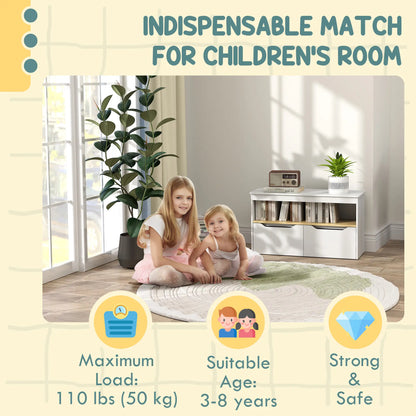 Kids Bookshelf with 2 Drawers, Large Tabletop Shelf, White Baby & Kids Storage at Gallery Canada