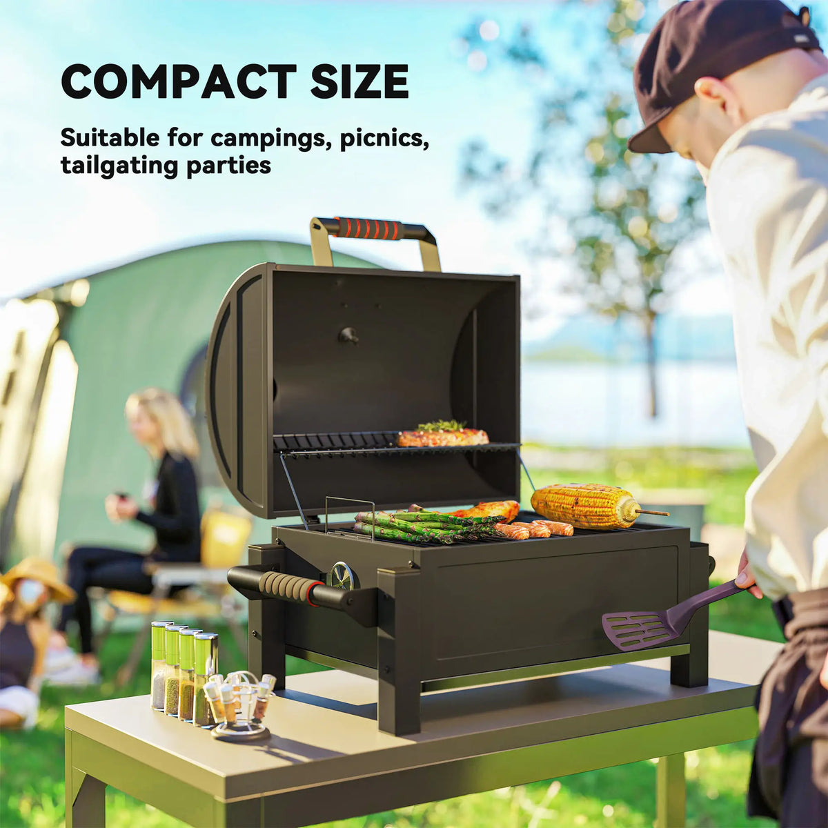 Portable Tabletop Charcoal Smoker, Ash Catcher, Thermometer, Black Charcoal BBQ Grils at Gallery Canada