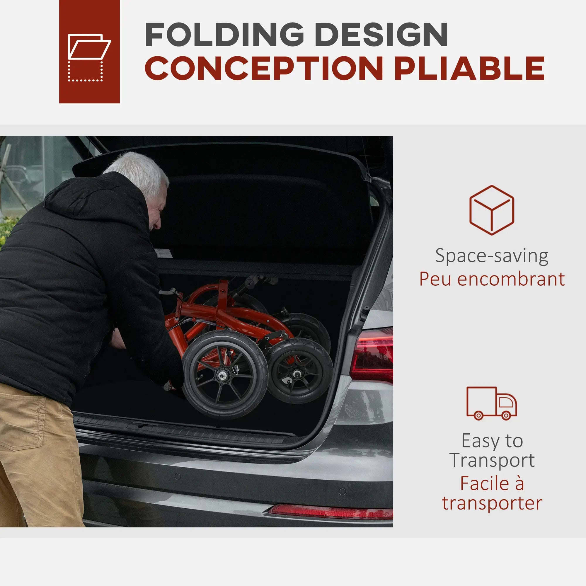 Adjustable Steerable Knee Walker, Foldable, Rubber Wheels, Dual Brake, Red Knee Walker & Wheelchair Ramps at Gallery Canada